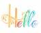 Handwritten multicolor Lettering Hello with decorations. The object is separate from the background. Vector childish element