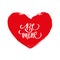 Handwritten phrase Be Mine with brush stroke heart shape background.