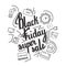 The handwritten phrase Black Friday Super Sale on a whine background with icons.
