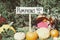 A handwritten sign marks Pumpkins for sale