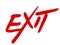 Handwritten text EXIT with a dynamic red font