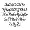 Handwritten vector aphabet. Hand drawn lettering font. Brush script calligraphy cursive type.