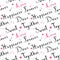 Handwritten vintage ink cursive font pattern with pink watercolor hearts