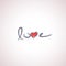 Handwritten word love with heart. Creative valentine typography card beautiful handwriting. Simple and minimal design.