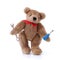 Handy Teddy bear with tools screwdriver spanner on white
