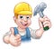 Handyman Carpenter Cartoon Character Holding Hammer