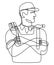 Handyman Holding a Hammer and Paint Brush with Arms Crossed Continuous Line Drawing