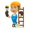 Handyman holding paint brush and leaning on ladder