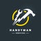 Handyman logo with abstract spanner and hammer flash tools icon