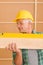 Handyman mature professional with spirit level