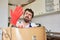 Handyman puts on rubber gloves