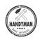 Handyman services design for your logo or emblem with grey stamp on white background. Set of workers tools