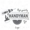 Handyman Services Logo. Drill, circular saw and wooden board with word Handyman. Grange print stamp.