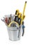 Handyman tool set: screwdrivers, wrenches, tape, pliers, measuring, tape, flashlight.