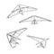 Hang glider, extreme, sky, sport, fly concept. Hand drawn man flying with hang glider concept sketch. Isolated vector