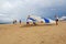 Hang glider flight check on sand dunes in North Carolina