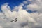 Hang glider pilot soar in thermal updrafts below the clouds.