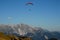 Hang-gliders in the blue sky in the mountains between the Italian border and that of Slovenia