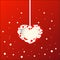 Hang heart and snow with blank note for love and valentine`s day.