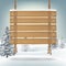 Hang wood board with snow winter background