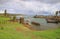 The Hanga Roa Otai Bay, the most crowded bay with the Moai ruins of Ahu Hotake ceremonial platform on Easter island, Chile
