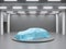 Hangar with photo studio and covered with cloth car. 3d rendering, illustration showing, silk, smooth, studio