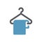 Hanger with a cloth or a towel glyph icon. Dry cleaning or bathroom symbol.