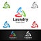 Hangers Laundry Dry Cleaners Logo with Clothes, Water and Washing Concept