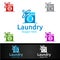 Hangers Laundry Dry Cleaners Logo with Clothes, Water and Washing Concept