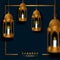 Hanging 3D luxury golden fanoos lantern for ramadan mubarak