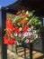 Hanging baskets filled with petunias