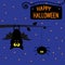 Hanging bat and spider. Starry night. Happy Hallow