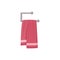 Hanging bath soft pink towel cartoon icon, flat vector illustration isolated.