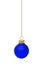 Hanging blue Christmas ornament over white