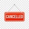 Hanging cancelled stamp. cancelled square sign. vector element icon in red color with realistic effect