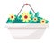 Hanging ceramic pot with yellow flowers isolated at white background, outdoor plant concept