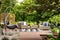 Hanging chair on wooden patio