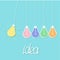 Hanging colorful yellow light bulb. Switch on off lamp. Perpetual motion. Dash line. Idea concept. Flat design. Blue pastel backgr