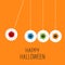 Hanging eyeballs with bloody streaks. Perpetual motion. Happy Halloween orange card. Flat design style.