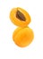 Hanging, falling, hovering and flying whole and sliced apricot