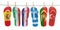 Hanging flip flops in colors of different mediterranean europea