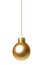 Hanging gold Christmas ornament isolated