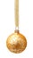 Hanging golden christmas ball with ribbon isolated