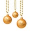 Hanging golden christmas balls isolated