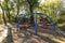 Hanging hammocks in a children playground at Bundek city park, Zagreb, Croatia