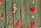 Hanging hearts on old door