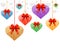 Hanging hearts with red ribbons