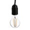 Hanging incandescent light bulb on white background.