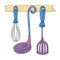 Hanging kitchen utensils, Simple colored Line art