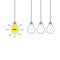 Hanging light bulb icon set. Perpetual motion. Switch on off lamp. Idea text. Shining effect. Dash line. Yellow color. Business su